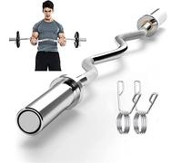 tonchean Barre olympique EZ Curl de 119,4 cm pour disques de poids de 5,1 cm, barre d'haltérophilie, barre de triceps en chrome massif, barre d'entraînement droite avec 2 colliers à ressort pour