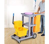 tonchean Chariot de nettoyage commercial Chariot Outil de nettoyage robuste Chariot multifonction Portable Maison Gris
