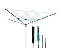 tonchean Séchoir à linge rotatif d'extérieur avec douille de sol - Housse de protection - 60 m - Corde à linge stable pour le jardin - Gris + vert
