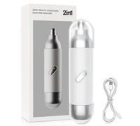 Tondeuse 2 en 1 pour poils du nez, des oreilles, de la barbe, du visage, rechargeable par USB, sans douleur, pour hommes et femmes, blanche