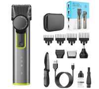 Tondeuse 4-en-1, Longueur de Lame Réglable 1-12 mm, Inclut un Jeu de Peignes de Guidage 3-12 mm, Sans Fil, Rasoir Homme et Tondeuse à Barbe, Étui de Voyage Portable EVA (Gris)