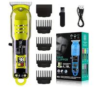 Tondeuse à barbe électrique - Tondeuse à cheveux sans fil avec écran LCD, lame en acier inoxydable, peigne réglable 0-4 mm, tête en T, batterie 90 minutes et recharge USB rapide (LT-808) (jaune)