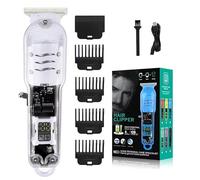 Tondeuse à barbe électrique - Tondeuse à cheveux sans fil avec écran LCD, lame en acier inoxydable, peigne réglable 0-4 mm, tête en T, batterie 90 minutes et recharge USB rapide (LT-808) (blanc)