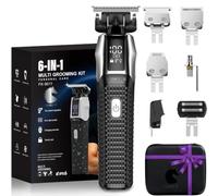 Tondeuse à barbe professionnelle 6 en 1 pour homme - Design squelette exposé - Rasoir électrique étanche - Puissant et silencieux - Tondeuse à cheveux sans fil lithium-ion - Kit de toilettage de