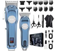 Tondeuse à cheveux électrique, kit double machine, rechargeable et lavable, bleu