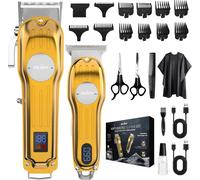 Tondeuse à cheveux électrique, kit double machine, rechargeable et lavable, or