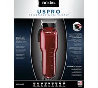 Tondeuse à cheveux professionnelle Andis USPRO rouge, 9 sabots 1,5 à 25 mm s