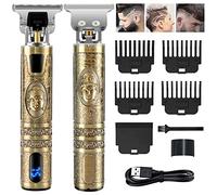 Tondeuse à Cheveux Professionnelle pour Homme avec lame en T, Tondeuse à Cheveux électrique sans fil avec écran LCD, tondeuse de précision rechargeable, kit de coupe de cheveux chauve 0 mm (Bronze)