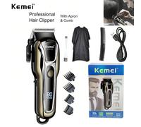 Tondeuse à cheveux professionnelle pour hommes Kemei, machine de coupe de cheveux électrique pour salon de coiffure ou usage domestique, tondeuse à cheveux rechargeable USB avec écran LCD et tablier K
