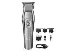 Tondeuse à cheveux professionnelle sans fil pour homme - Kit de coupe de cheveux rechargeable avec batterie longue durée, lames de précision pour une coupe complète facile à la maison (gris)