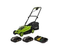 Tondeuse à gazon 20V + 2 Batteries lithium 3.0Ah + Chargeur double Gazon 300m2 - Bac 30L