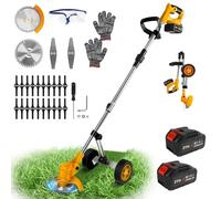 Tondeuse-à-Gazon 3-en-1 sans Fil avec 3 Lames & Roue Auxiliaire - Coupe légère, Moteur sans Charbons, Coupe-Bordures Compatible avec Makita 18V Batteries, Désherbeur pour Jardin, 2 Batteries Incluses