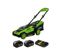 Tondeuse a gazon 40V 2 batteries lithium 4Ah Moteur Brushless Largeur 400mm Bac 40L 6 hauteurs de coupe 25-75mm + Chargeur double
