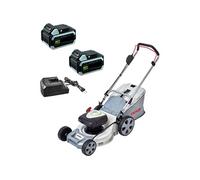 Ikra - Tondeuse à Gazon 40V + 2 Batteries Lithium 5Ah (2x2,5Ah) + Chargeur, Coupe Ø43cm, 6 Positions - Mulching Bac 50L 600 m²