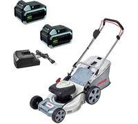 Tondeuse à gazon 600m2- 2 Batteries Lithium 40V - 2,5Ah + Chargeur, Hauteur 25 à 75cm Mulching Bac 50L 600 m² IKRA