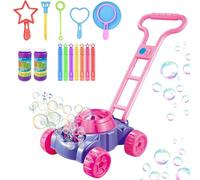 Tondeuse À Gazon À Bulles Automatique,Bubble Lawn Mower for Toddlers,Tondeuse Enfant pour Jardin,Automatique Jouet À Bulles Cadeau pour Enfant,Upgrade Bubble Blower with Light and Sound-Pink