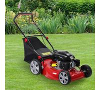 Tondeuse à gazon à gaz autopropulsée 4 temps 141 cc avec lame et sac de 50 L, tondeuse à gazon 3 en 1, poignée pliable pour un rangement facile, rouge