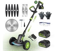 Tondeuse à gazon avec batterie, Gisam 8" Débroussailleuse sans balais avec 2x4.0AH de batterie, Coupe-bordure de jardin avec 3 types de lames, Roues amovibles, Réglage télescopique pour gazon jardin
