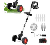 Tondeuse à Gazon électrique 21V-Manche télescopique(90-135cm) (Batterie*1) | Tondeuse Silencieuse & Et Design Pliable,Avec 3 Types De Lames,Assistance à Deux Roues Coupe-Herbe Pour Cours Et Jardins
