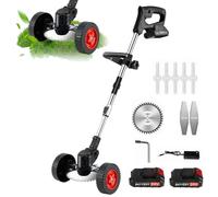 Tondeuse à Gazon électrique 21V-Manche télescopique(90-135cm) (Batterie*2) | Tondeuse Silencieuse & Et Design Pliable,Avec 3 Types De Lames,Assistance à Deux Roues Coupe-Herbe Pour Cours Et Jardins