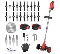 Tondeuse à gazon électrique sans fil 3-en-1 avec roues, tête réglable et manche télescopique - Trimmer rechargeable 2 batteries