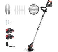 Tondeuse à gazon électrique sans fil avec batterie au lithium 21 V, 450 W 10 000 tr/min, longueur réglable 30 cm, affichage LED, 2 batteries