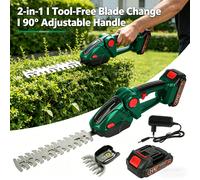 Tondeuse à gazon et taille-haie sans fil sans balais 20000 tr/min, ensemble de sécateur électrique de jardin avec batterie pour arbustes et herbe Green with 1 Battery