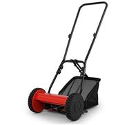 Tondeuse à Gazon Manuelle COSTWAY, Largeur de Coupe 30cm, Hauteur de Coupe de 15 à 40MM, Bac 18,5L, 2 Roues Antidérapantes, Rouge