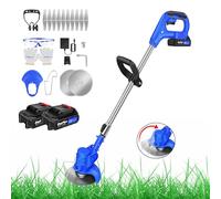 Tondeuse à gazon sans fil 21 V - Angle de tête réglable - 2 batteries rechargeables de 1500 mAh - Poignée réglable de 91,5 à 127,5 cm - Pour tondre la pelouse et le jardin - Bleu