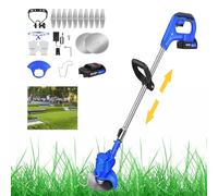 Tondeuse à gazon sans fil 21 V - Angle de tête réglable - Batterie rechargeable de 1500 mAh - Poignée réglable de 91,5 à 127,5 cm - Pour pelouse et jardin - Bleu