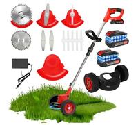 Tondeuse à Gazon sans Fil 21 V, débroussailleuse électrique à Batterie, Tondeuse à Gazon Portable, Outil de Jardinage léger, Coupe-Herbe Rechargeable, poignée télescopique réglable (Red)