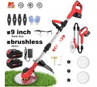 Tondeuse à gazon sans fil 9"" sans balais Coupe-bordures 2 batteries 3000mAh 1500W 25000 tr/min compatible Makita 18 3 lames