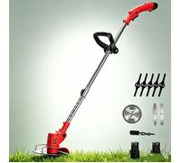 Tondeuse à gazon sans fil - Coupe-bordures 2 batteries 550W 0-18000 tr/min manche télescopique 90-120 cm coupe 15 cm tête 90°
