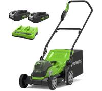 Tondeuse à gazon sans fil - Greenworks - 2 batteries 24V 2Ah - Chargeur double inclus - Largeur de coupe 36 cm