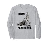 Tondeuse à Gazon Squelette avec Inscription « I Came I Mowed I Kicked » Manche Longue