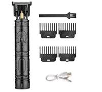 Tondeuse Barbe et Cheveux avec Sabots 1.5, 2, 3, 4 mm - Batterie USB - Dragon, Bouddha, Barber, Vintage T9 (Tondeuse Bouddha Noir)