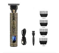 Tondeuse Barbe et Cheveux avec Sabots 1.5, 2, 3, 4 mm - Batterie USB - Dragon, Bouddha, Barber, Vintage T9 (Tondeuse Bouddha Argent avec Ecran)