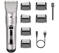 Tondeuse Cheveux Professionnelle IPX7 Tondeuse à Cheveux LCD de Lame Céramique avec Peigne de Réglage Motorisé 3/6/9/12 mm (Argent)