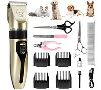 Tondeuse Chien Professionnelle，13 Pcs Tondeuse Chien，Lames en Céramique Amovibles et Lavables，Faible Bruit Rechargeable Electrique Tondeuse pour Chien et Chat Dog Clipper Kit (Doré)