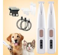 Tondeuse De Toilettage GrosMatou Douceur & Sécurité, Tondeuse Gros Matou Silencieuse, Tondeuse Pattes Chien Chat, Coupe Poils Animaux Avec Lumière LED, Rechargeable USB, étanche (2PCS)