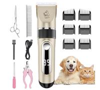 Tondeuse de Toilettage Sans Fil Pour Chien IPX7 Charge Rapide 2 Vitesses | Tondeuse Chien avec Moteur 7200 RPM Écran LCD Lames Céramique Détachables Faible Bruit Pour Chiens Chats et Animaux