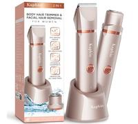 tondeuse femme intime rechargeable: 2 en 1 IPX7 étanche tondeuse bikini femme and epilateur visage femme pour l'épilation du bikini des aisselles des jambes des bras et du visage (Or Rose)