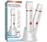 tondeuse femme intime rechargeable: 2 en 1 IPX7 étanche tondeuse bikini femme and epilateur visage femme pour l'épilation du bikini des aisselles des jambes des bras et du visage (Blanc Perle)