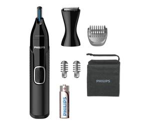 Tondeuse Nez Oreilles Sourcils Philips Série 5000 NT5650/16, Lames Acier Inoxydable, Wet&Dry, Alimentation Pile AA, avec Pochette et 3 Peignes Sourcils