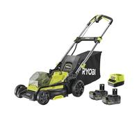 RYOBI - Tondeuse poussée Brushless 18V One+ 40 cm - jusqu'à 600 m² - 2 Batteries 4Ah & Chargeur - RY18LMX40C-240, Vert
