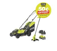 Tondeuse poussée RYOBI 18V OnePlus RLM18X33B40 - 2 batteries 4.0Ah - 2 chargeurs - Coupe-bordures OFFERT