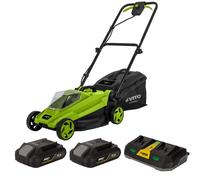 Tondeuse a gazon à batterie 20V Largeur de coupe 320mm Bac 30L 3 hauteurs de coupe 2 batteries 2Ah + Chargeur double