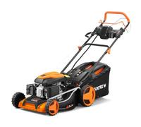 FUXTEC 4en1 Tondeuse Thermique Démarrage Électrique FX-RM5196eS - Largeur de Coupe 51cm, Système autotracté, Fonction Mulching, Réglage Central de la Hauteur de Coupe, 60L Bac de ramassage