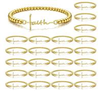 Tondiamo Lot de 24 bracelets en perles dorées en forme de croix pour femme - Écriture chrétienne inspirante - Réglable - Bijoux religieux - Cadeaux pour la fête des mères, une fête, une église, un