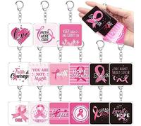 Tondiamo Lot de 30 porte-clés en ruban rose pour sensibilisation au cancer du sein avec mots de motivation pour sensibilisation au cancer du sein, cadeau pour femme, 15 styles